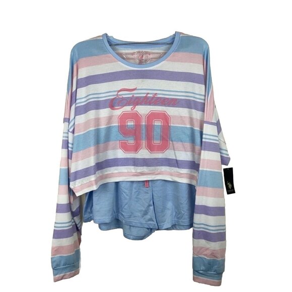 U S Polo Assn Womens Pajama set lounge sleep sz XL 2pc Long Sleeve Top Shorts - Picture 1 of 9